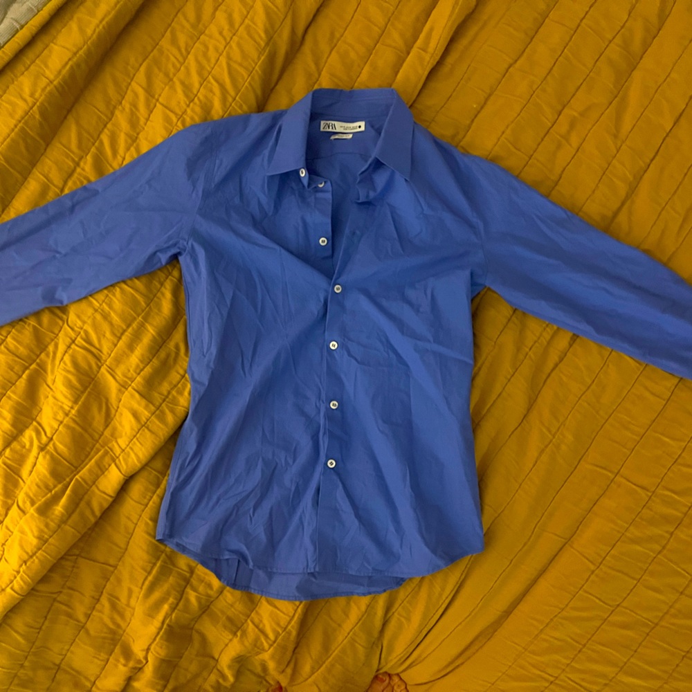 NWOT Zara poplin periwinkle blue button down shirt small medium cotton